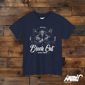 Schwarze Katze Tattoo Parlour T-Shirt: Vintage Unisex Tee Navy