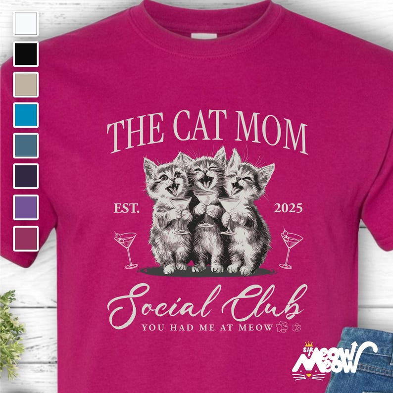Customizable Cat Mom Social Club T-shirt: Martini Kittens image 1
