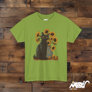 Van Gogh Sunflowers Black Cat T-Shirt | Famous Painting Unisex Shirt | Gift for Art Lovers Kiwi