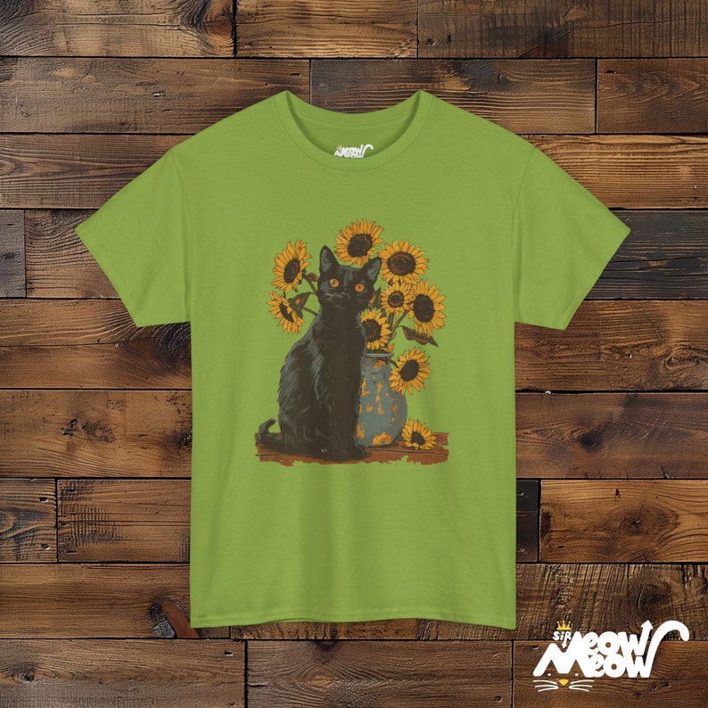 Van Gogh Sunflowers Black Cat T-Shirt | Famous Painting Unisex Shirt | Gift for Art Lovers Kiwi
