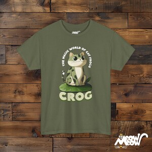 Crog Cat Frog T-Shirt - Funny Animal Lover Gift - Quirky Amphibian Cat Design Military Green