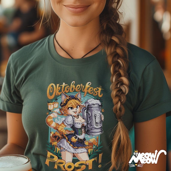 Oktoberfest Cat Girl T-Shirt: Bavarian Beer Prost! Tee
