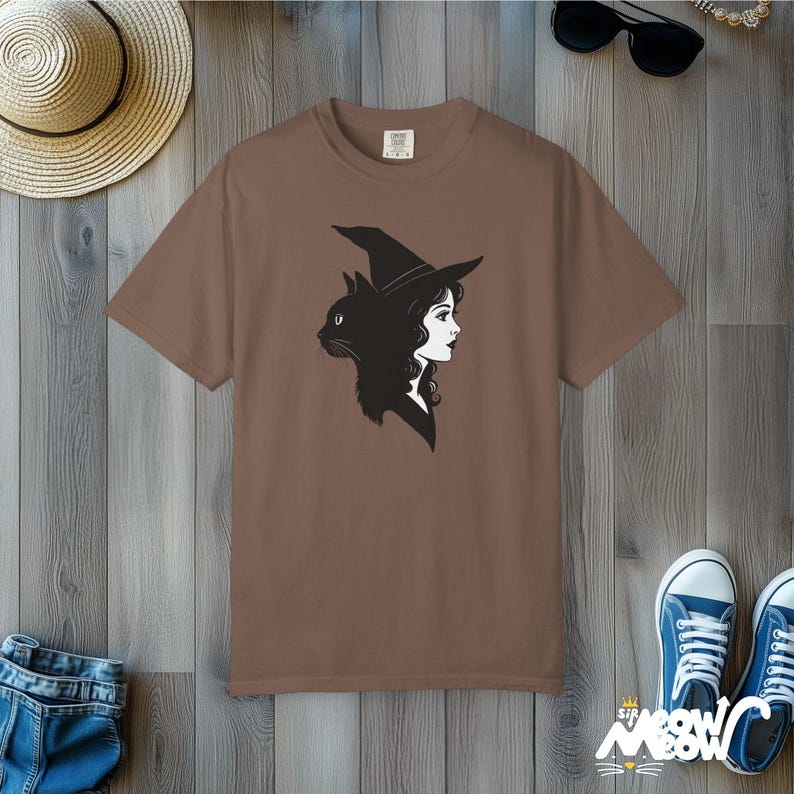 Witch & Black Cat T-Shirt: Gothic Comfort Colors Tee image 5