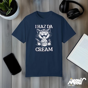 Camiseta "I Haz Da Cream Cat": Meme divertido para amantes de los gatos True Navy