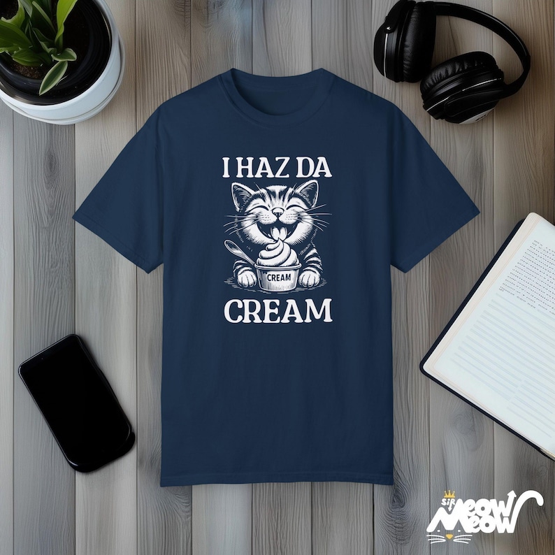 Camiseta "I Haz Da Cream Cat": Meme divertido para amantes de los gatos True Navy