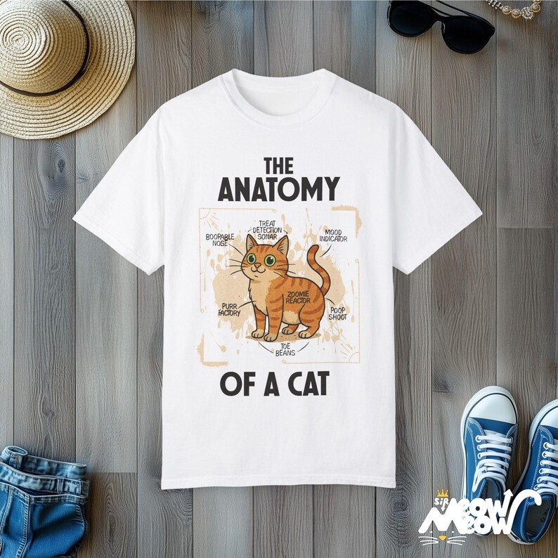 おもしろ猫の解剖学と快適な色彩のTシャツ：猫好きへのギフト White