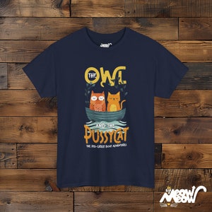 Owl and Pussycat T-Shirt, Story Lover Gift, Unisex Tee Navy