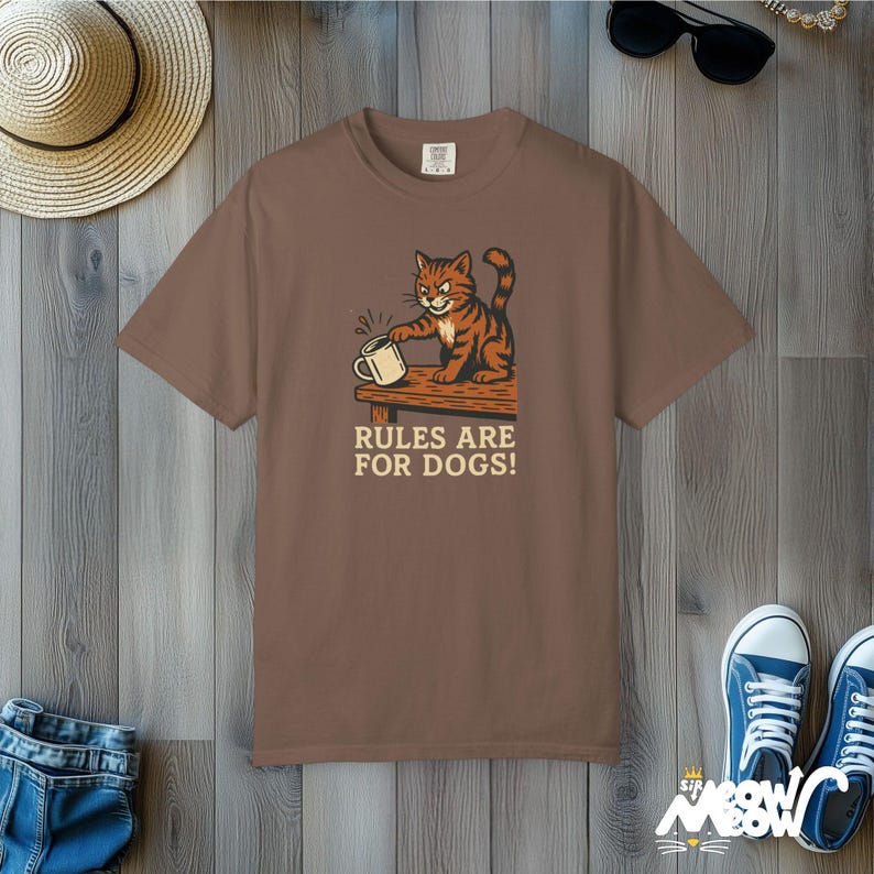 Funny Cat T-Shirt: Rules Are For Dogs, Comfort Colors Unisex Tee Espresso