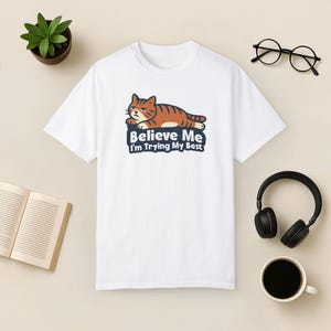 Lazy Cat Comfort Colors T-Shirt: Funny Mental Health Gift White