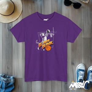 Slam Dunk Cat T-Shirt: Basketball Fan Gift Purple