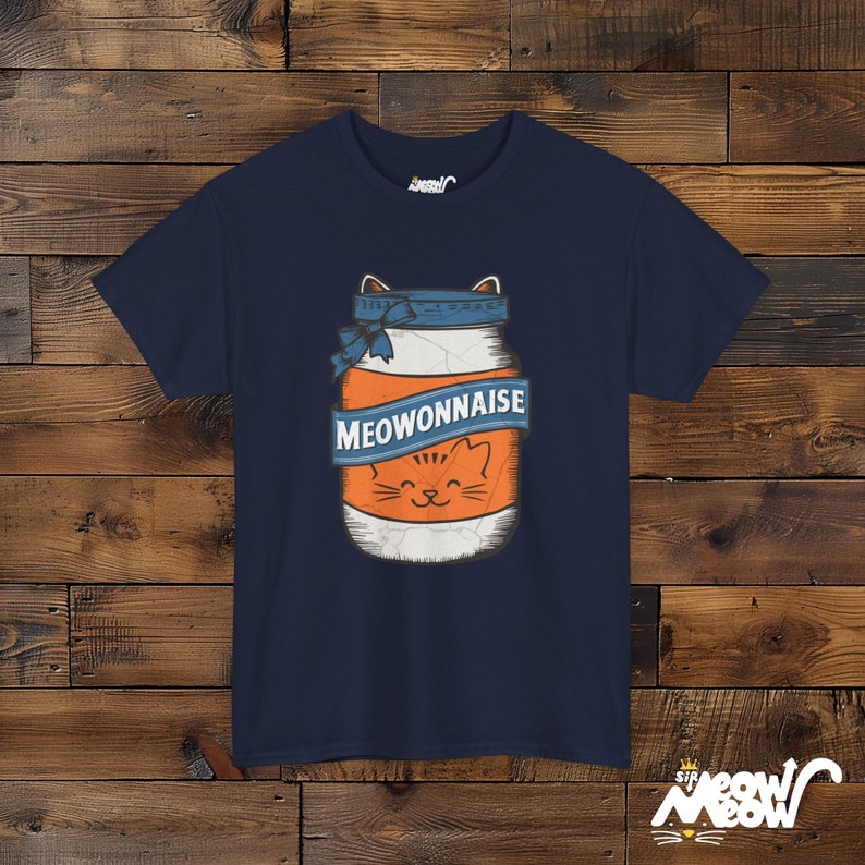 Meowonnaise T-Shirt: Funny Cat Mayonnaise Jar Unisex Tee Navy