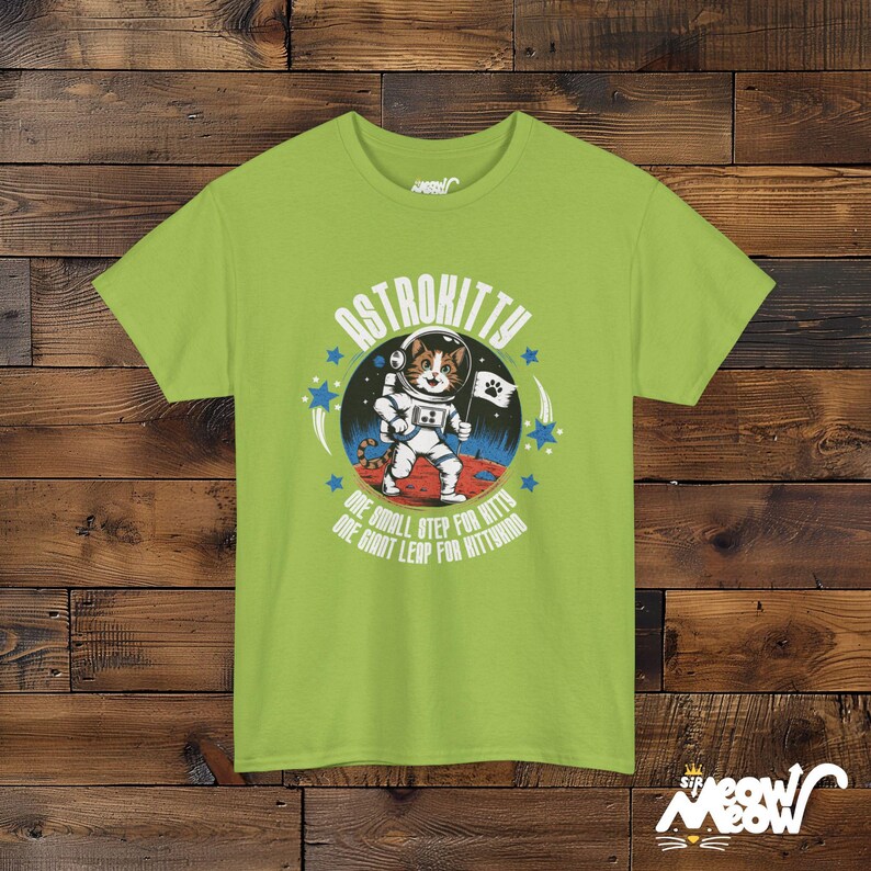 AstroKitty T-Shirt: Space Cat Adventure Unisex Tee Kiwi