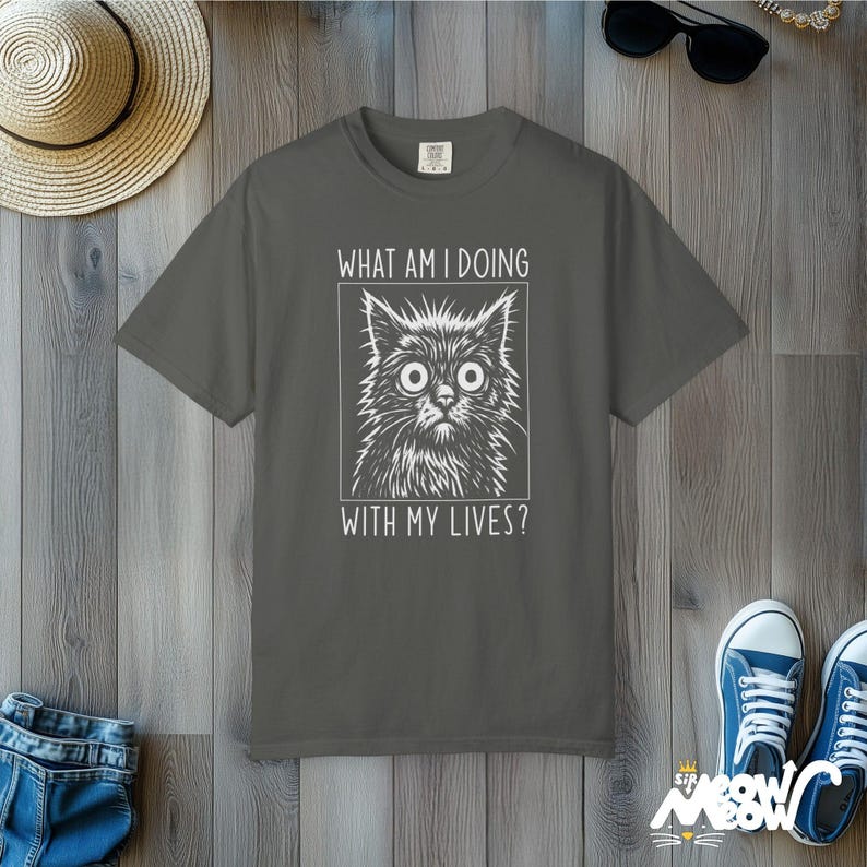 Existential Cat T-Shirt: Funny Graphic Tee - Comfort Colors Unisex Pepper