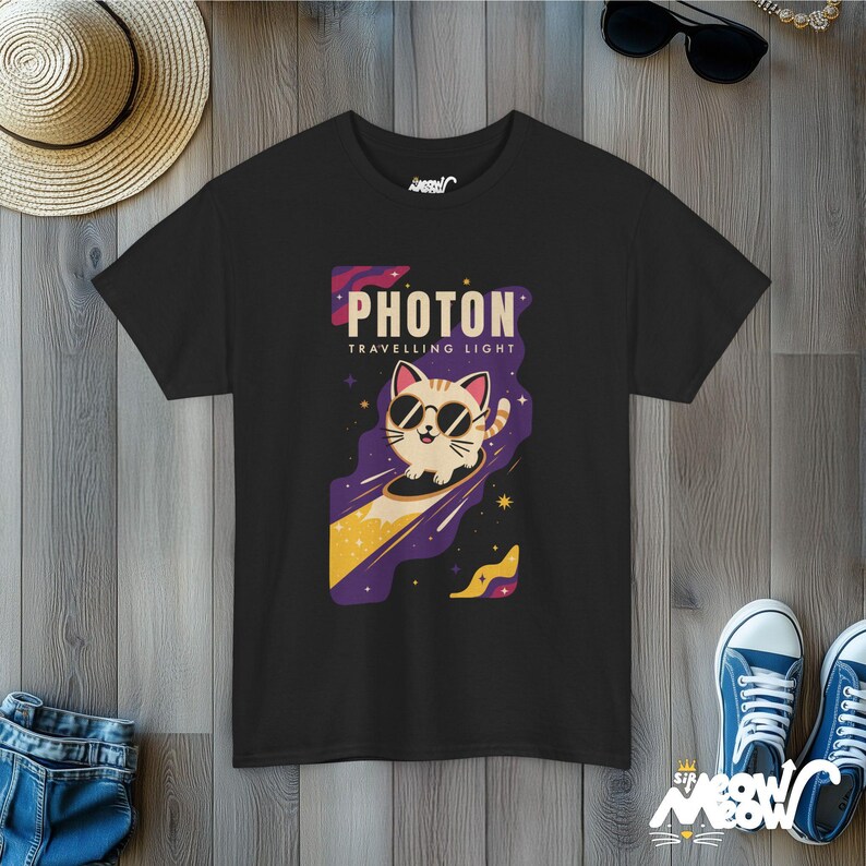 Space Cat T-Shirt, Fun Galaxy Kitty Tee Black
