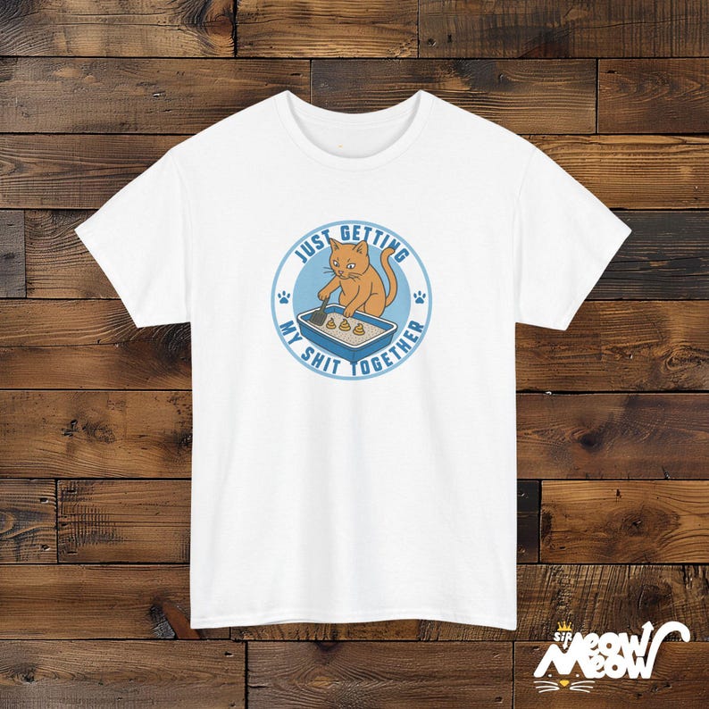 Funny Cat T-Shirt: Poop Joke Tee - Gildan 5000 Unisex White