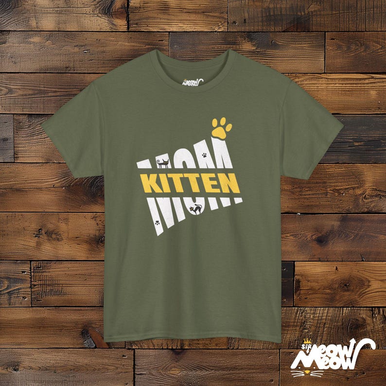 T-shirt pour maman chaton - Empreinte de patte de chat, cadeau pour amoureux des chats Military Green