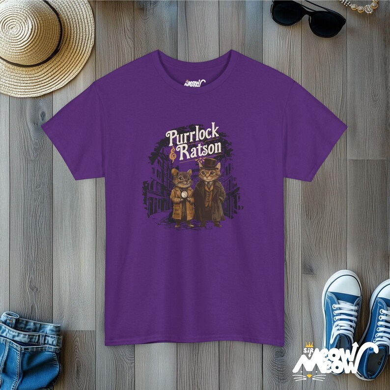 Camiseta Purrlock & Ratson / Camiseta con parodia del gato Sherlock / Regalo divertido de gato detective Purple