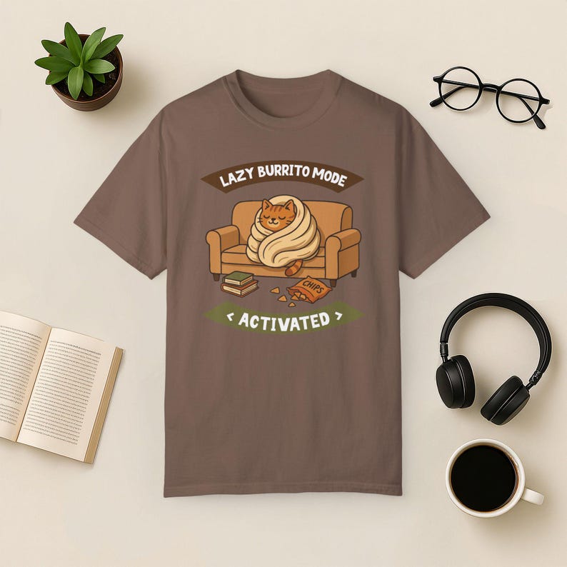 T-shirt Lazy Cat Burrito Comfort Colors - Cadeau amusant pour les amoureux des chats Espresso