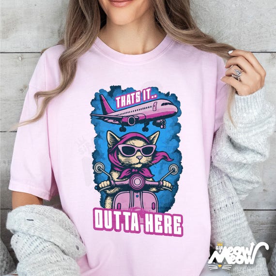 Funny Cat Travel T-Shirt: Jetsetter Cat on Scooter, Comfort Colors Tee