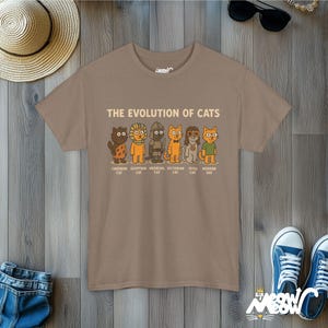 Evolution of Cats T-Shirt: Funny History Timeline Graphic Tee Brown Savana