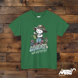Cute Cat Gardener T-shirt in Green Color