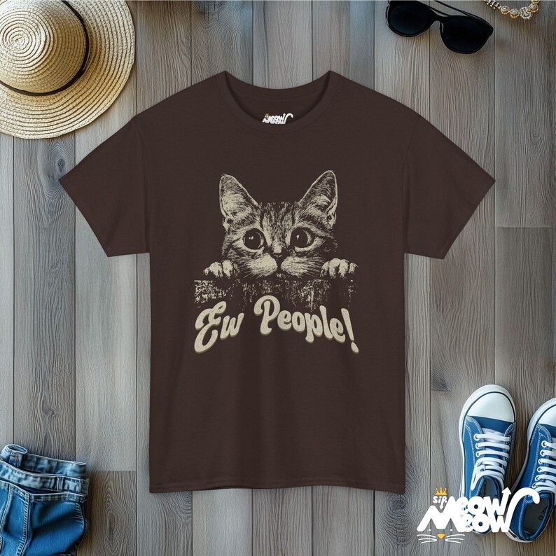 Camiseta de gato "Ew People": Diseño antisocial divertido imagen 9
