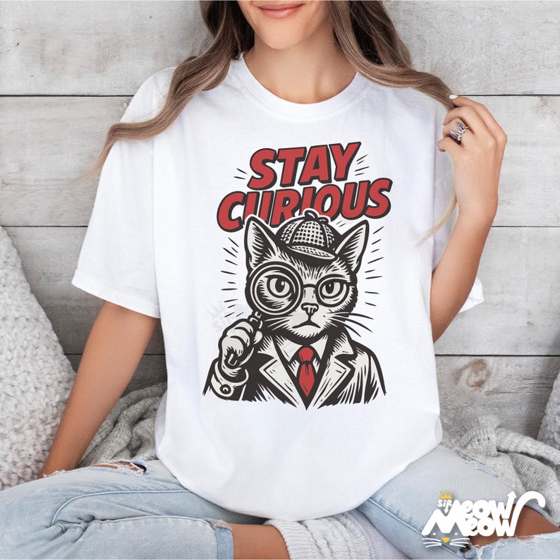Comfort Colors Detective Cat-tröja: Vintage-grafiktröja White