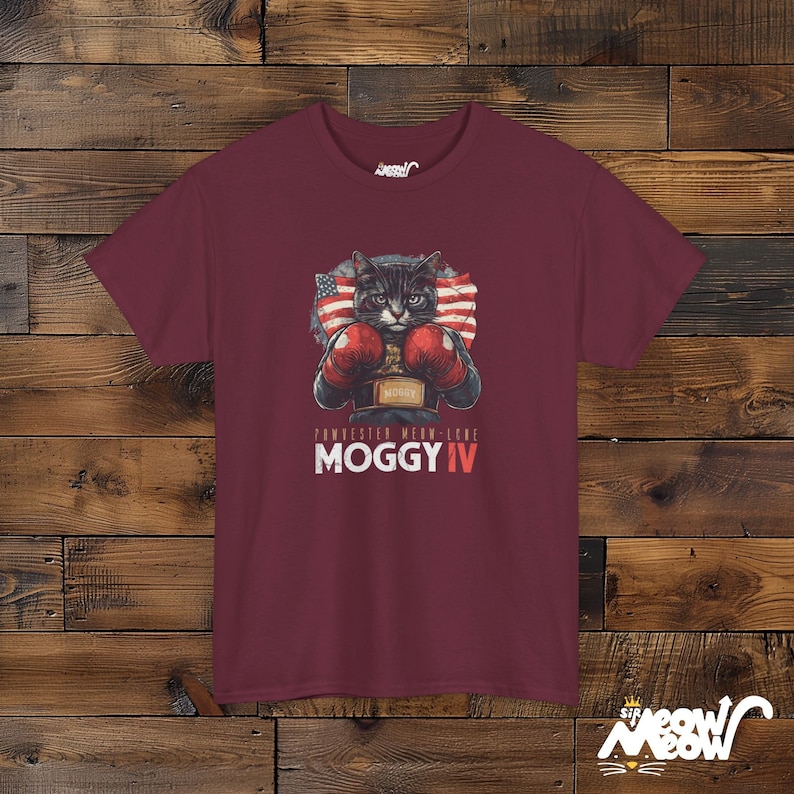 Camiseta divertida de gato boxeador: camiseta parodia de Moggy IV Maroon