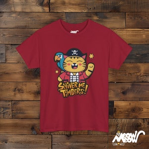 Pirate Cat Graphic T-Shirt, Shiver Me Timbers Tee Cardinal Red