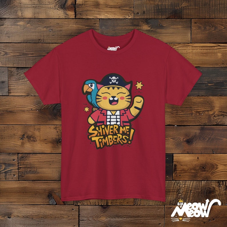 Pirate Cat Graphic T-Shirt, Shiver Me Timbers Tee Cardinal Red