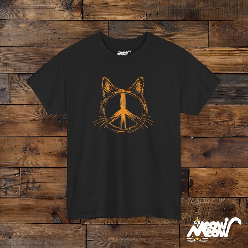Peace Cat T-Shirt: Minimalist Retro Hippie Unisex Shirt Black