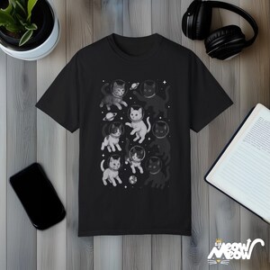 Space Cats T-Shirt: Cosmic Kitty Astronaut Graphic Tee Black