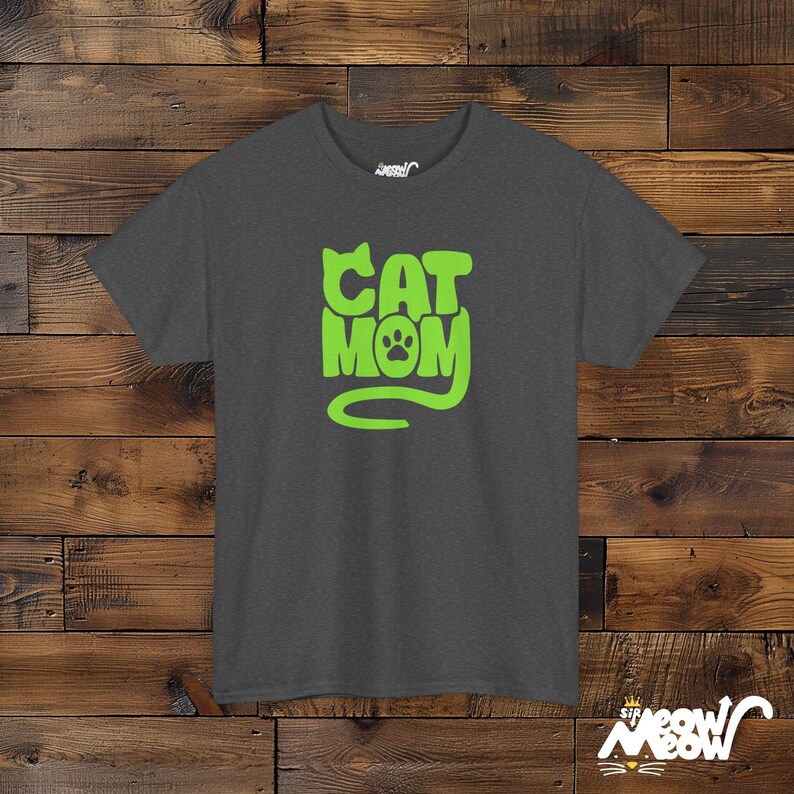 Neon Cat Mom T-Shirt: Retro Bubble Letter Design Dark Heather