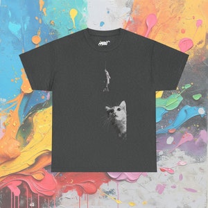 Curious Cat Fishing T-Shirt: Minimalist Cat Lover Unisex Tee Dark Heather