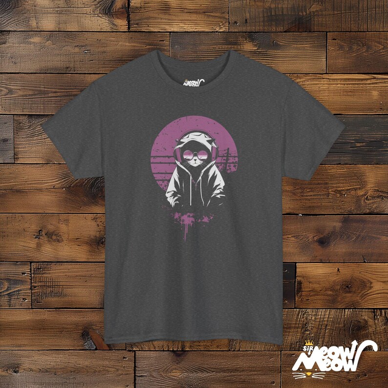 DJ Cat T-Shirt: Lofi Anime Streetwear Graphic Tee Dark Heather