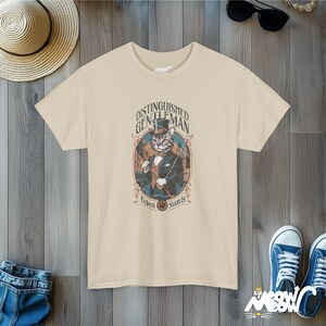 Aristocratic Cat T-Shirt: Retro Gentleman Feline Design Sand