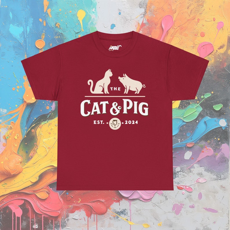 Schweinchen & Katze T-Shirt: Irish Pub Tierliebhaber Tee Cardinal Red