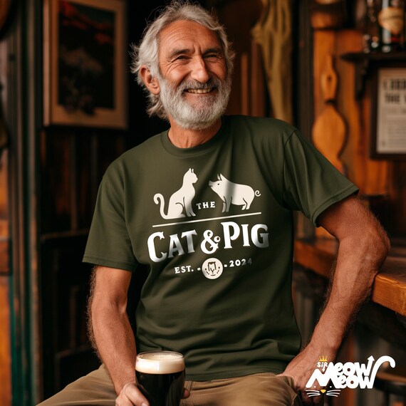 Cat & Pig T-Shirt: Irish Pub Animal Lover Tee