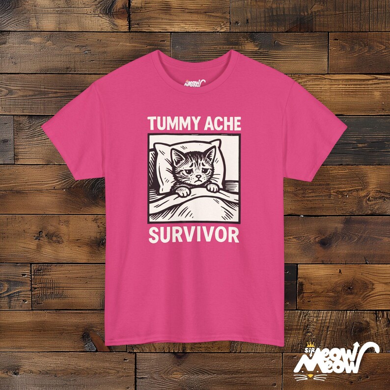 Tummy Ache Survivor Cat Shirt: Funny Unisex Graphic Tee Heliconia