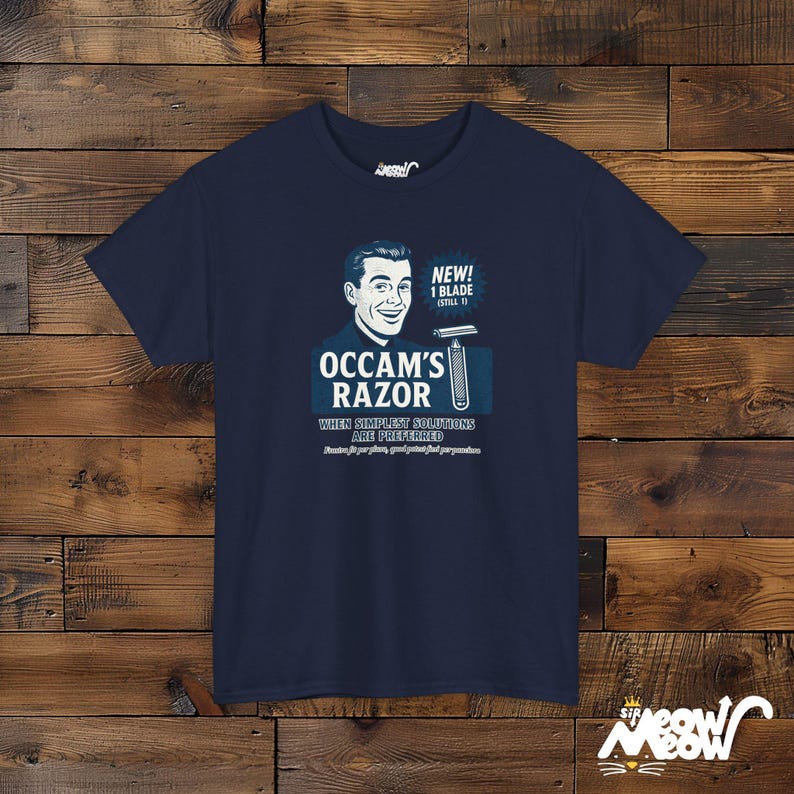 Occams Rasiermesser T-Shirt Unisex, Philosophie Shirt, Wissenschaft Humor Tee, Logik Shirt, Lehrer Geschenk Navy