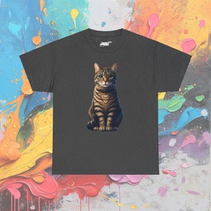 Double Sided Tabby Cat T-Shirt, Front & Back Feline Design, Unique Unisex Cat Lover Tee Dark Heather