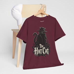 The Hat Cat Gothic T-Shirt, Spooky Halloween Cat Lover Tee image 13