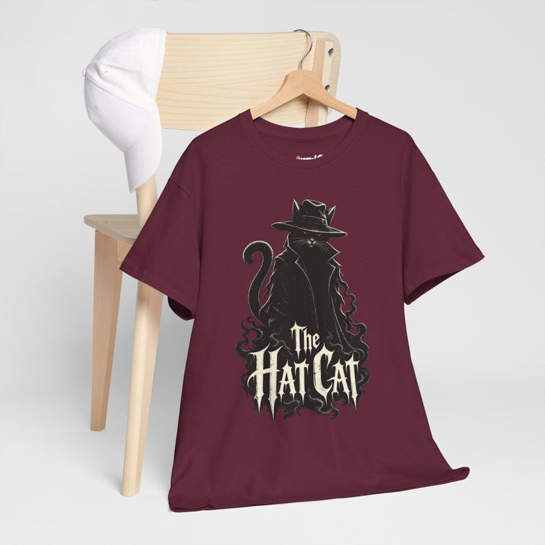 The Hat Cat Gothic T-Shirt, Spooky Halloween Cat Lover Tee image 13