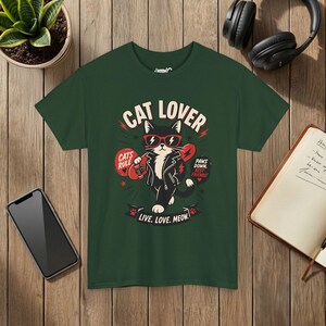 Punk Cat Graphic Tee, Edgy Cat Lover Shirt, Live Love Meow, Unisex Pet Top image 6