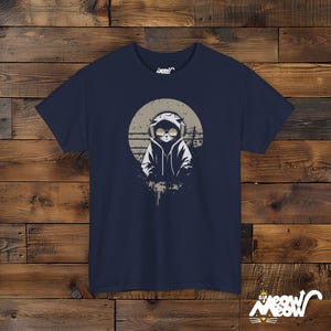 DJ Cat T-Shirt: Lofi Anime Streetwear Graphic Tee Navy