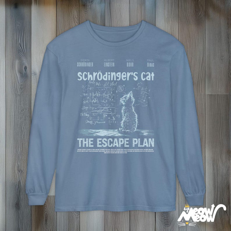 Schrödinger's Cat T-Shirt: Funny Physics Science Long Sleeve Unisex Tee Blue Jean