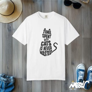 Comfort Colors Cat Lover Shirt: Minimalist Silhouette Tee White
