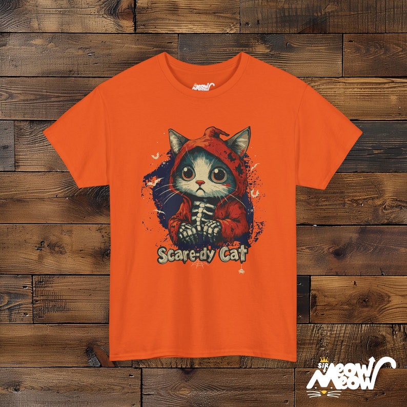 Camiseta de Halloween de gato aterrador, sudadera con capucha de esqueleto de gato espeluznante Orange