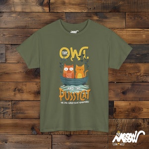 Owl and Pussycat T-Shirt, Story Lover Gift, Unisex Tee Military Green