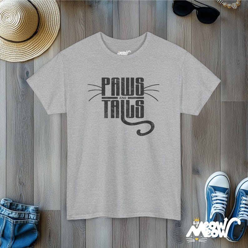 Cat Lover T-Shirt: Paws and Tails Graphic Tee, Feline Fan Gift Sport Grey